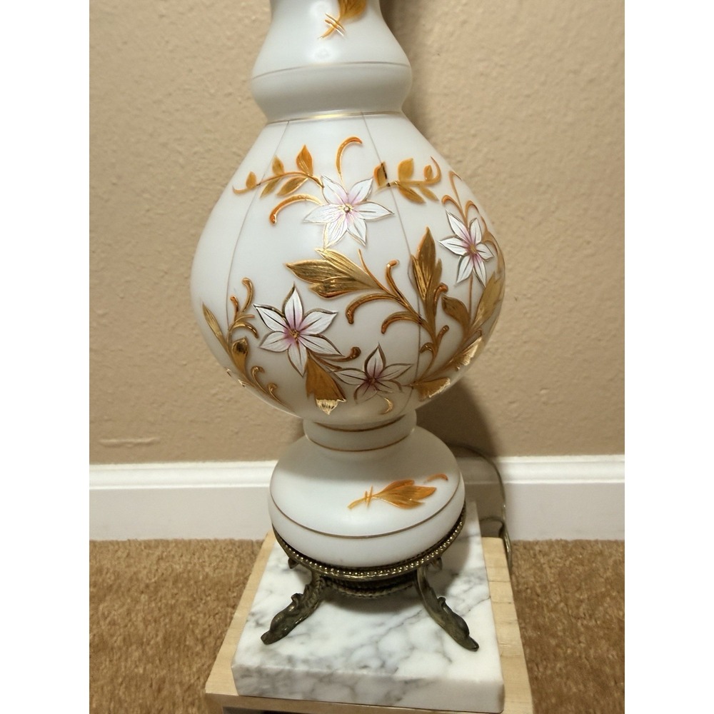 Vtg White Satin Lamp Made in Western Germany, Poseidon Fish Base On Marble 29" - Picture 7 of 16